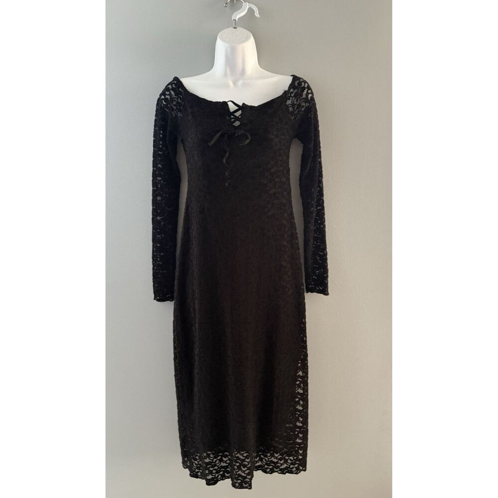 Kirious Black Velvet Burnout Dress Sz M Lace Off Shoulder Whimsigoth Witchy Vamp